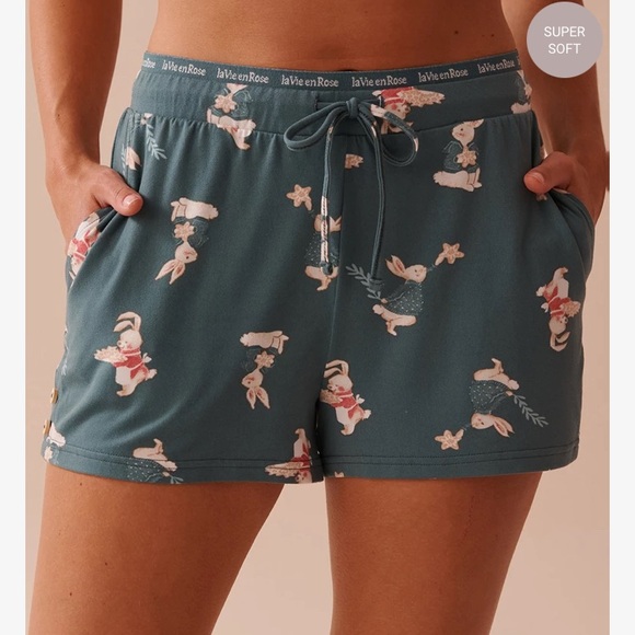 La Vie En Rose Other - NEW PEACHY DREAM Rabbit Print Super Soft Pajama Short Women Large la Vie en Rose